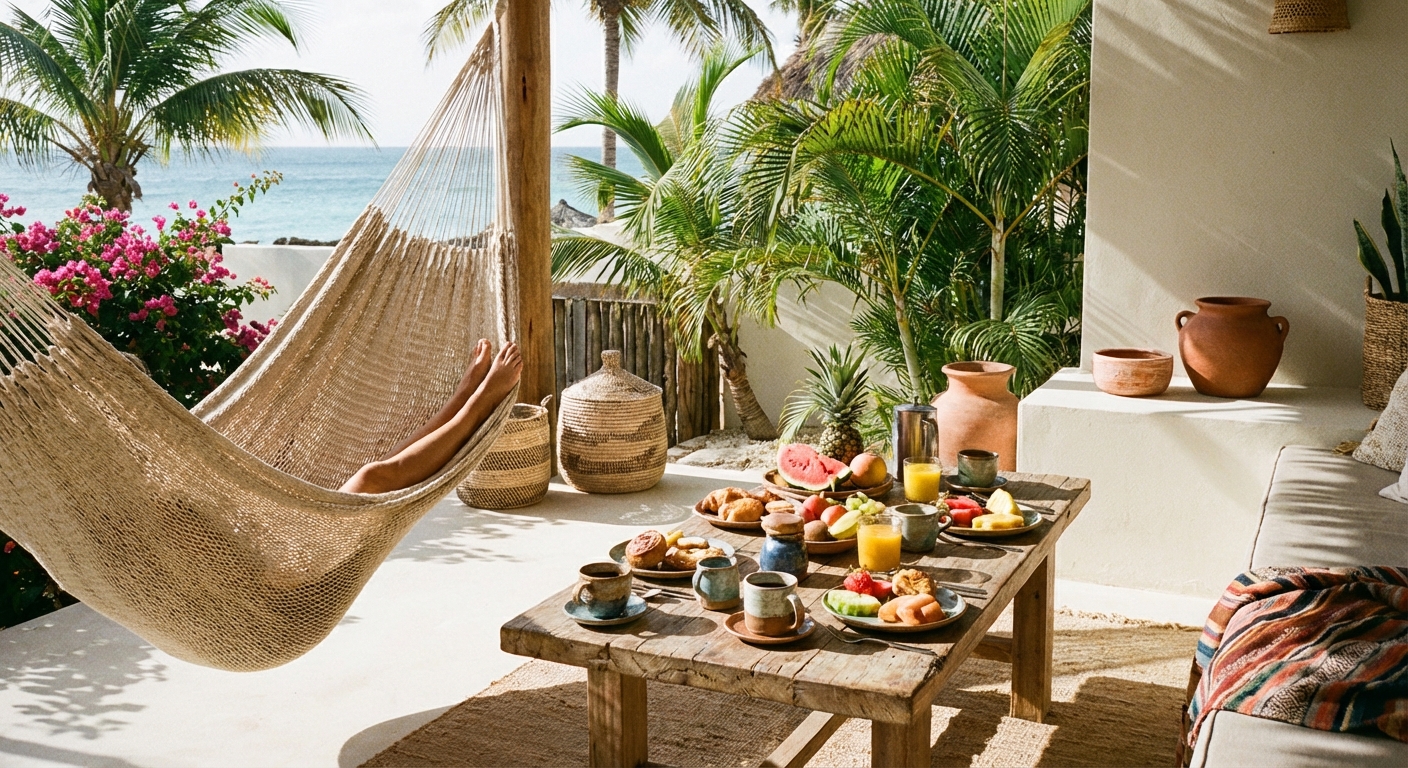 Boutique hotel amenities in Aruba including private patio and hammock